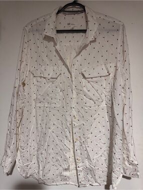 GAP White Button-Up Blouse with Tiny Red Print
